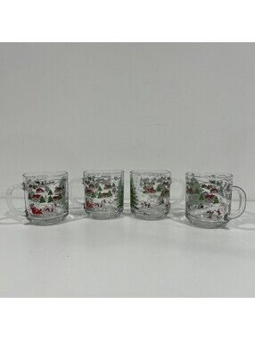 Vintage Luminarc Christmas Santa Eggnog Glass Mugs Set of 4
